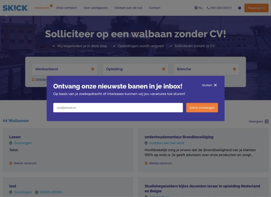 Plaats vacature alerts op je website